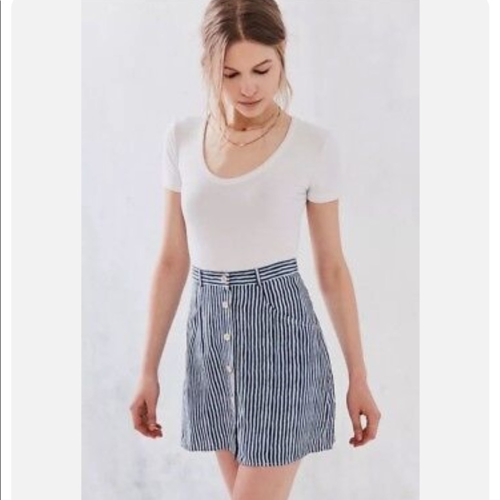 Striped Button-up Mini Skirt, Size 2